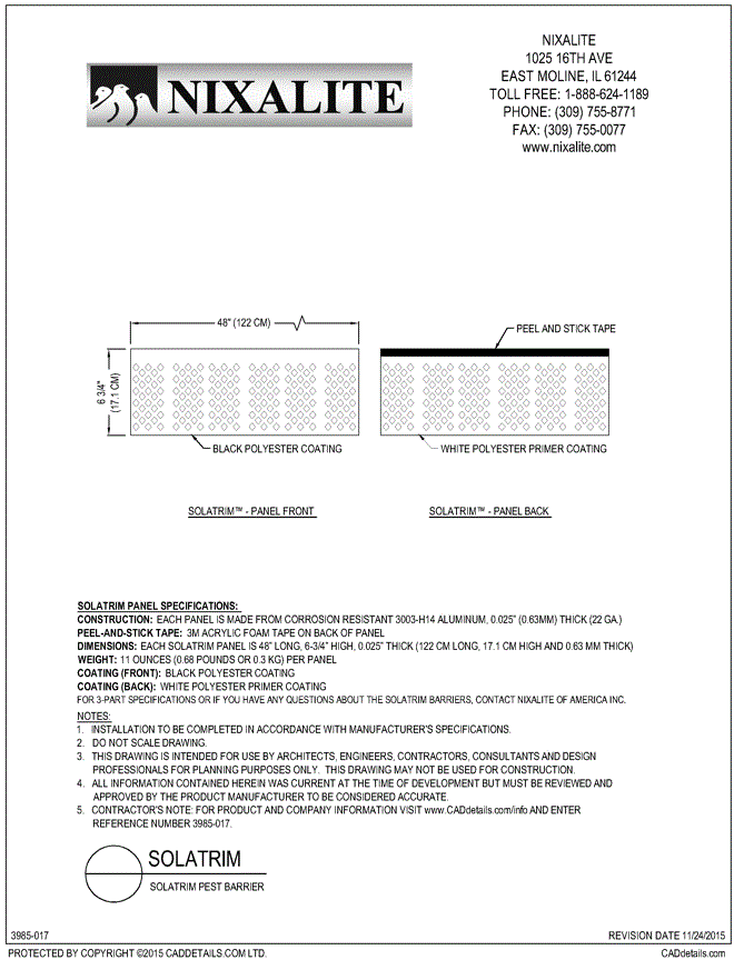 sola trim specifications