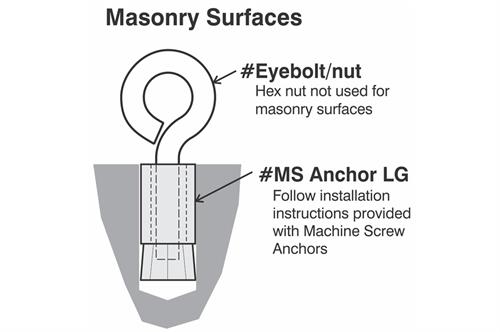 Large Eye bolt with nut masonry install diagram