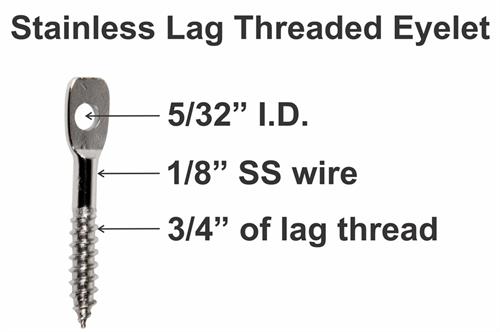 Stainless lag threaded eyelet cable guide