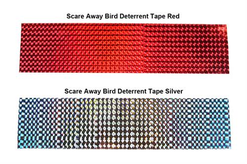 Silver and Red strips of Scare Away Bird Tape